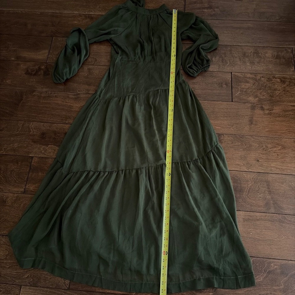 Julip Green Sheer Sleeve Tiered Maxi Dress Open Back Bow Neck US M - Picture 7 of 9